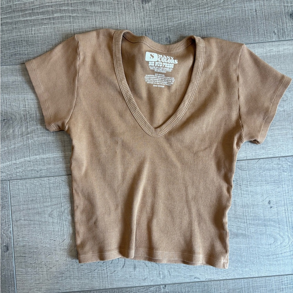 Big Bud Press Tan V-Neck Ribbed Tee